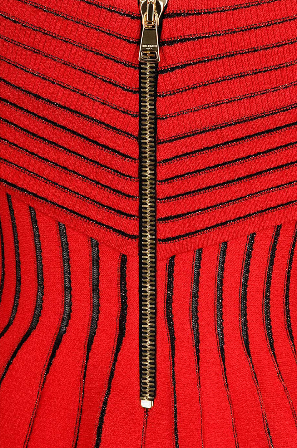 BALMAIN Top en maille rayée à basque et épaules dénudées Femme ROUGE 3