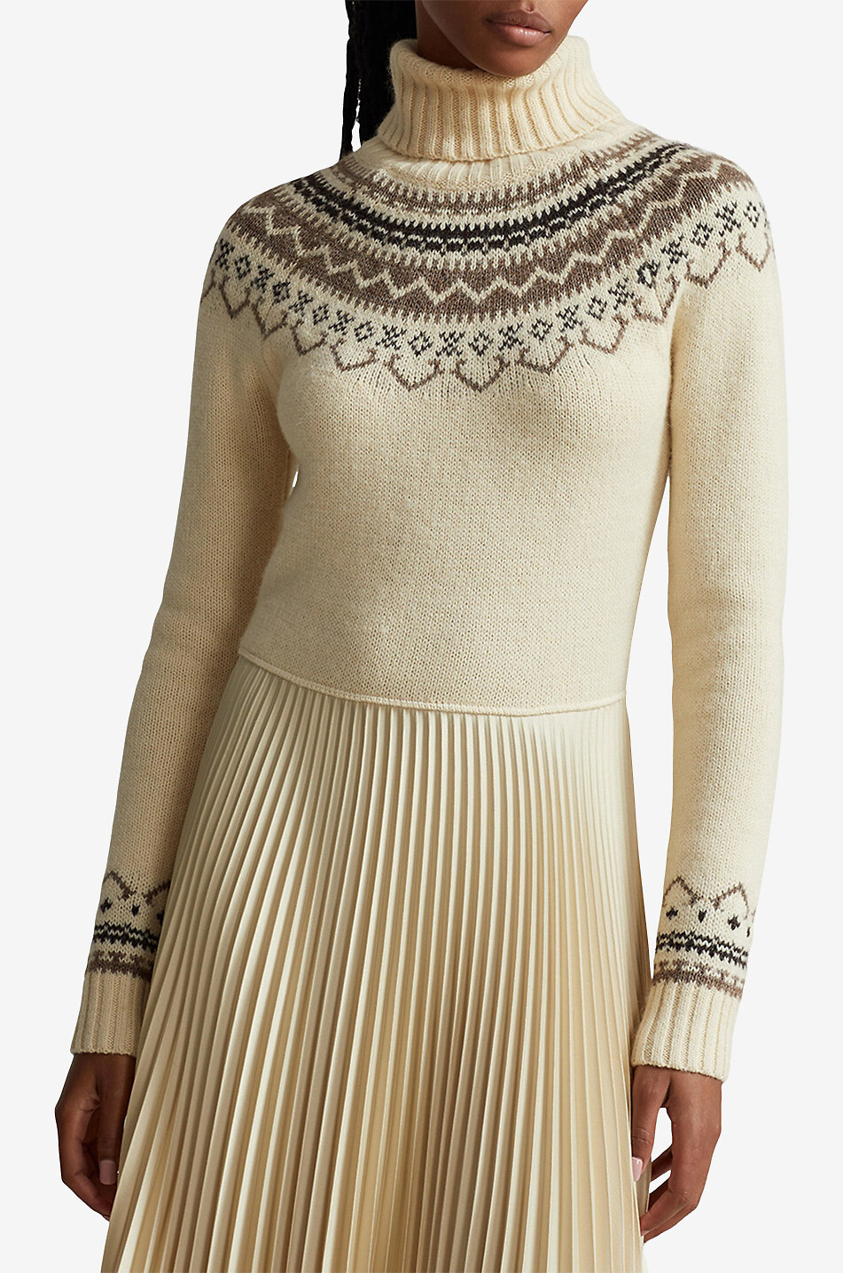 POLO RALPH LAUREN Materialmix-Kleid mit Jacquard-Motiv und Plissee-Rock Damen CREMEFARBEN 4