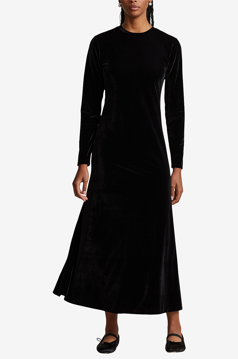 POLO RALPH LAUREN Langes Kleid aus Stretch-Samt Damen SCHWARZ 2