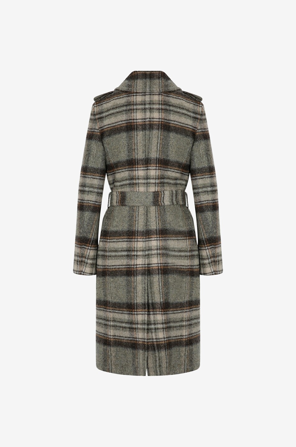 Checked wool three-quarter length coat