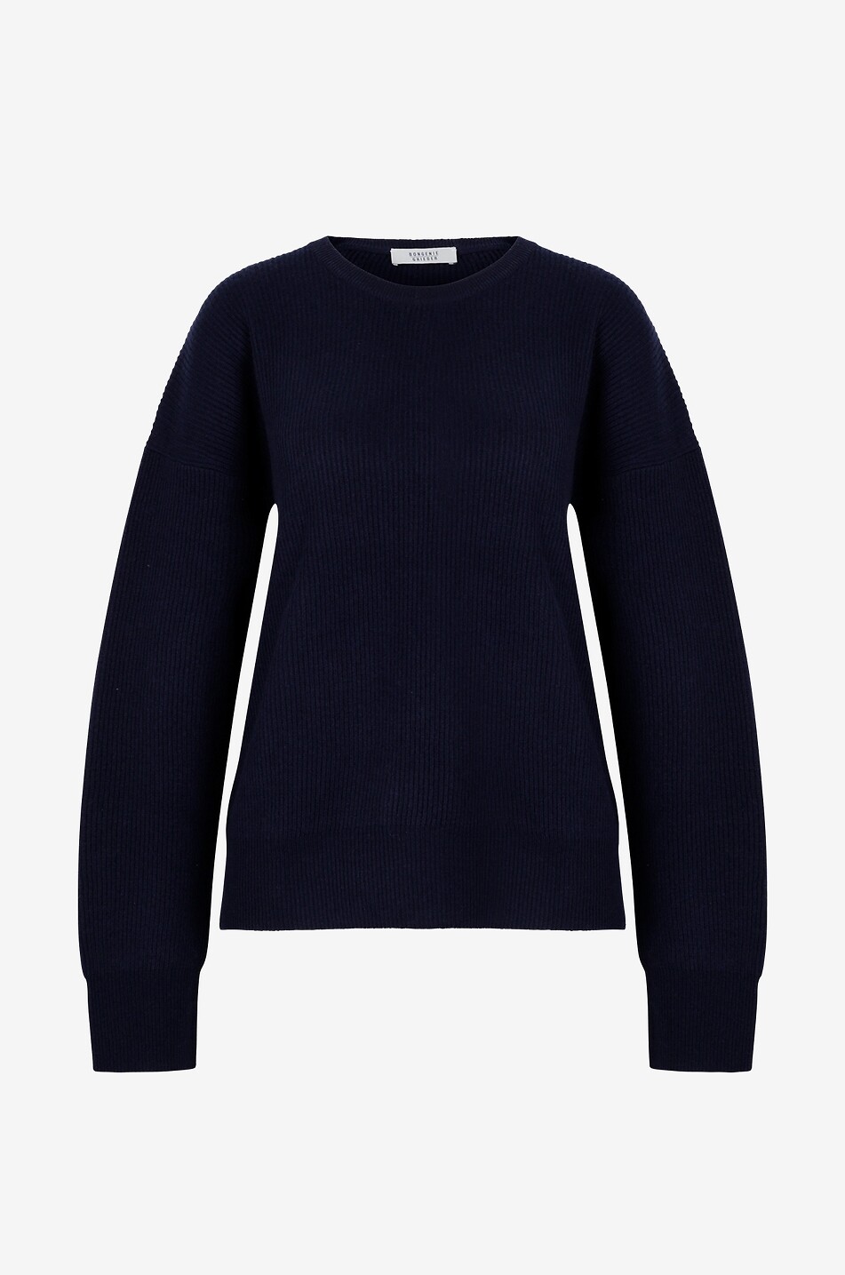 Boxy-Rundhals-Rippstrickpullover aus Kaschmir