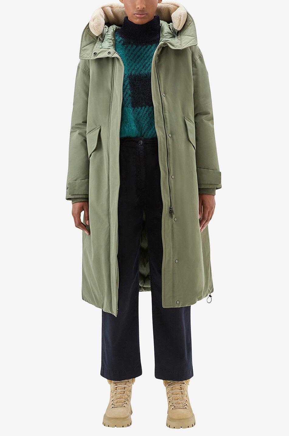 WOOLRICH Langer Parka aus Baumwolle Ramar Cloth Damen HELLGRÜN 3