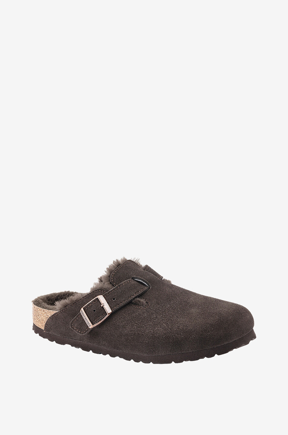 BIRKENSTOCK Sabots en daim et peau lainée Boston Femme MARRON FONCÉ 1