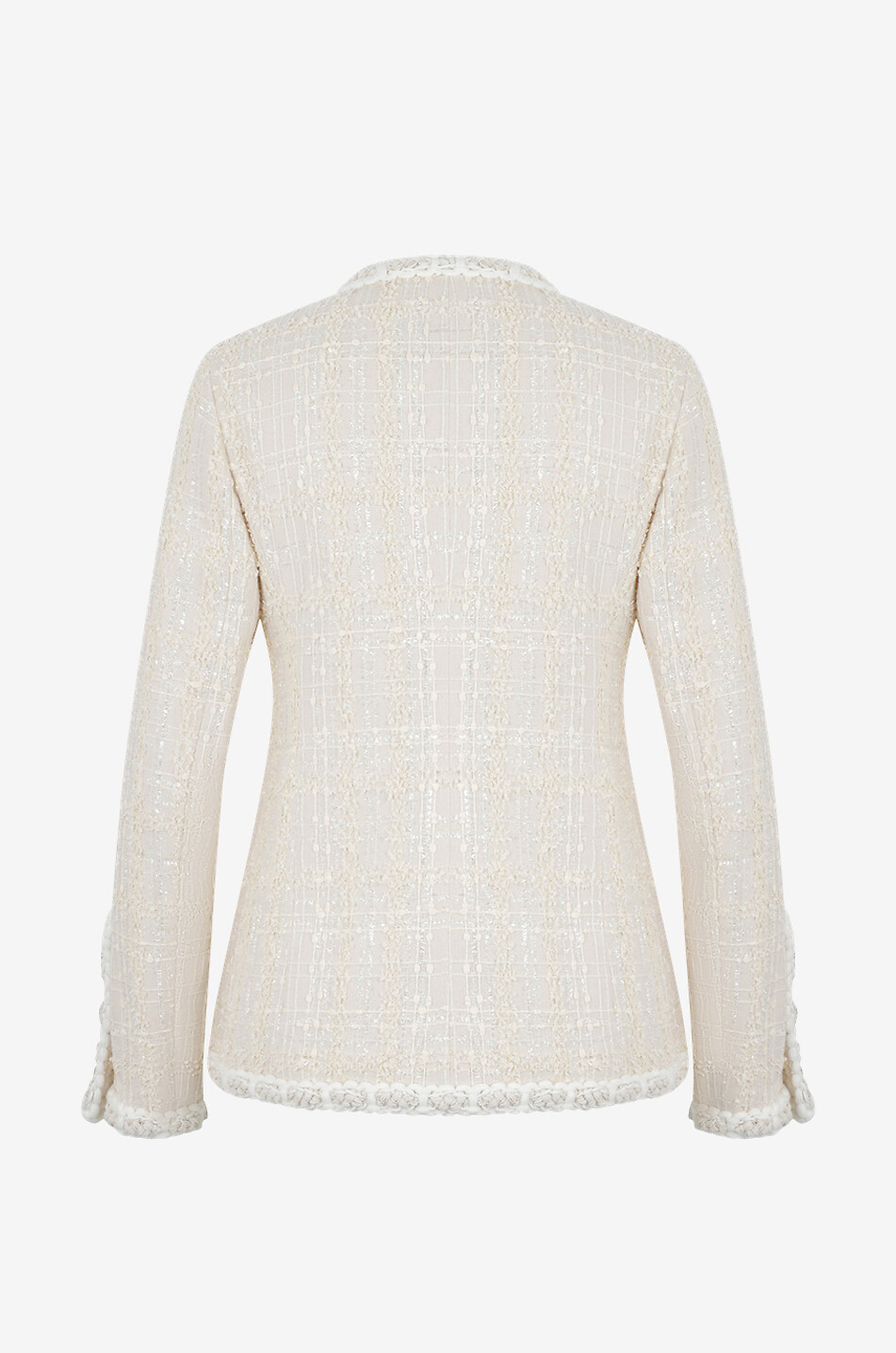 Cinched tweed suit jacket with crystal buttons