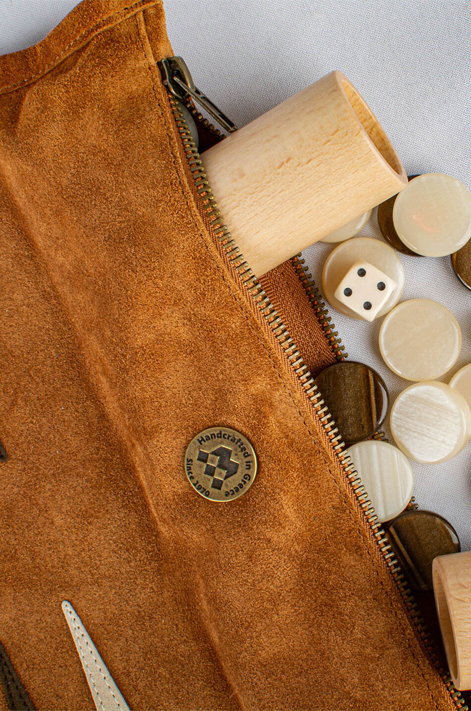 MANOPOULOS Rollbares Leder-Backgammon-Reisespiel Haus KAMELFARBEN 5