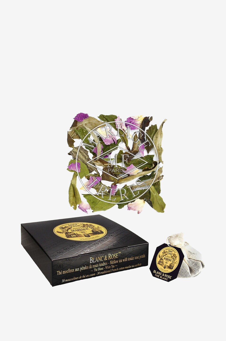 Mousselines de thé noir blanc parfumé Blanc & Rose