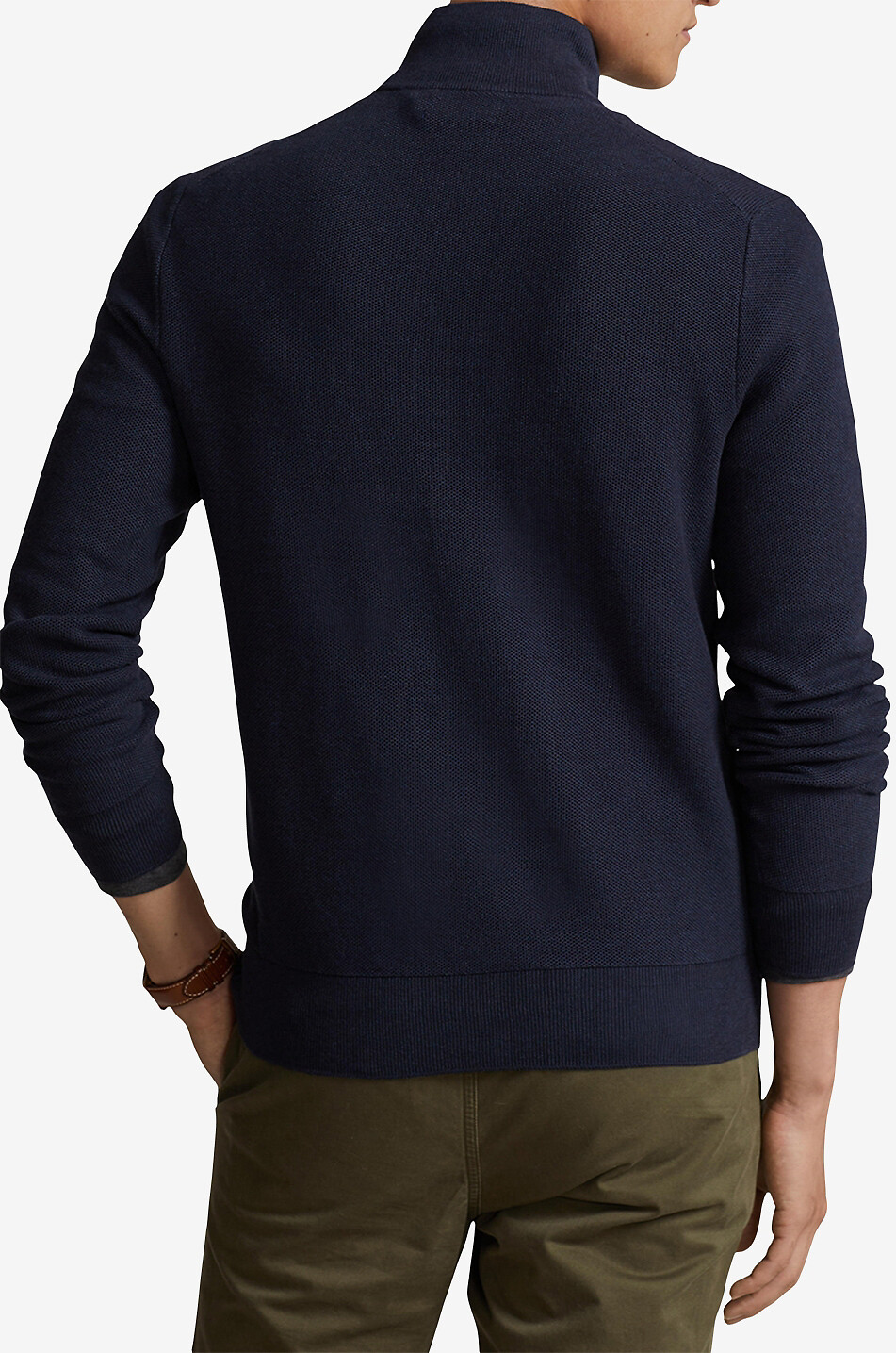 Piqué-Strick-Pullover mit Stehkragen und Reissverschluss Pony