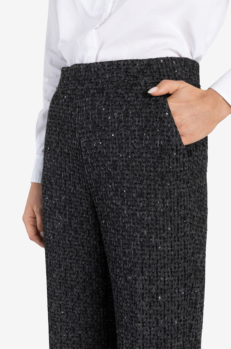 CAMBIO Pantalon large taille haute effet tweed à sequins Ava Femme GRIS FONCÉ 5
