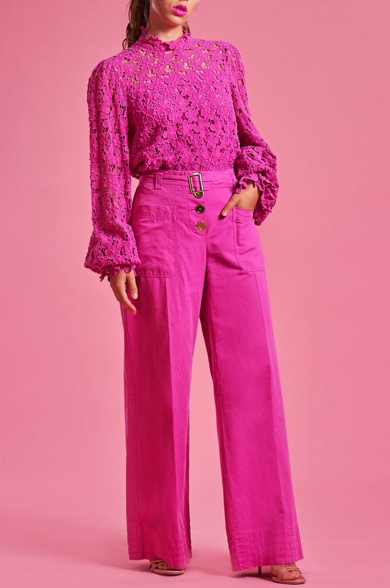 MAISON COMMON Bluse aus geblümter Spitze Damen DUNKELROSA 3