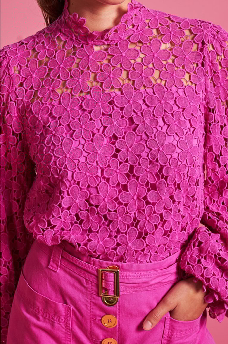 MAISON COMMON Bluse aus geblümter Spitze Damen DUNKELROSA 5