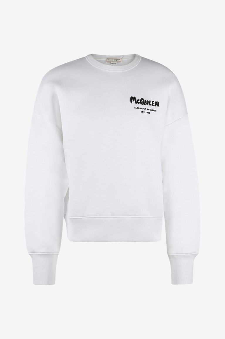 ALEXANDER McQUEEN Sweat-shirt à col rond brodé McQueen Graffity Homme BLANC 1