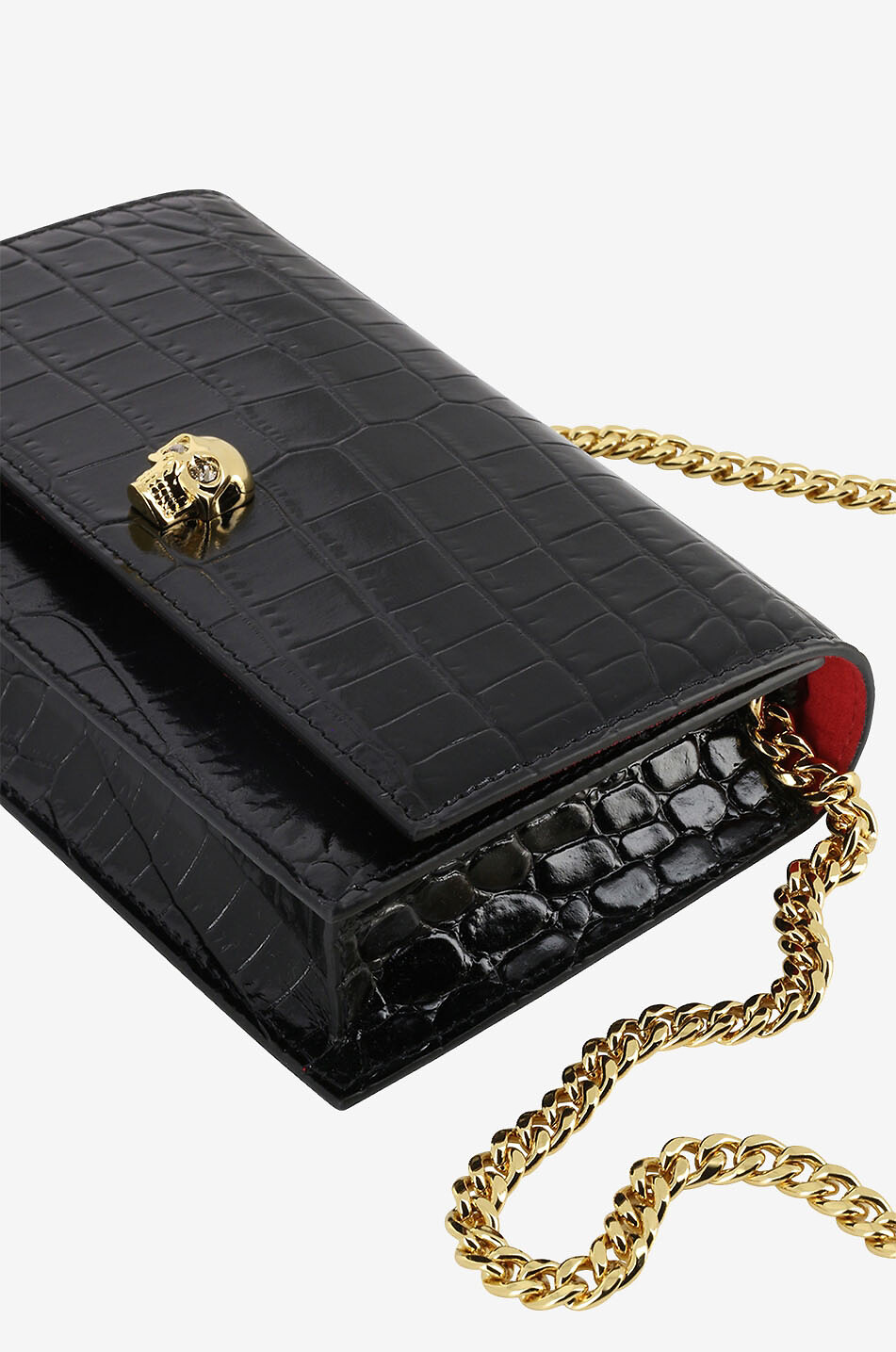 ALEXANDER McQUEEN Umhängetasche aus Krokoleder Skull Small Damen SCHWARZ 5