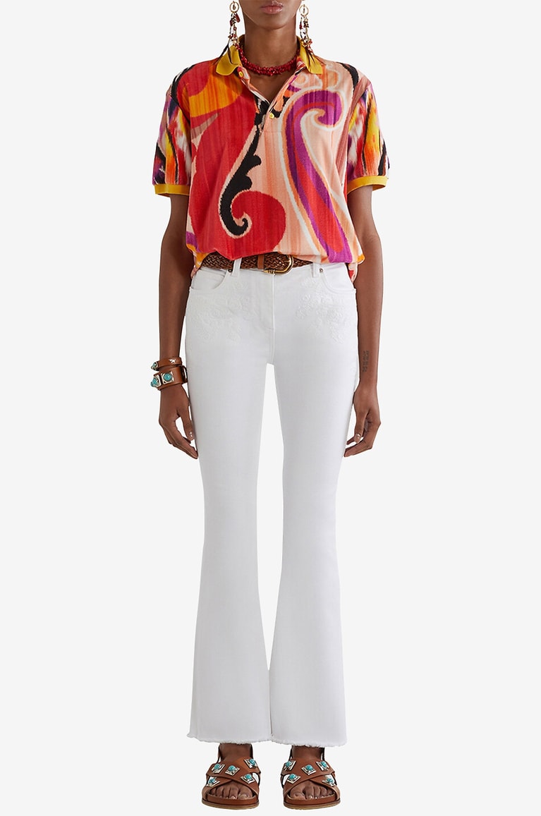 ETRO Jean droit brodé de fleurs Femme BLANC 5