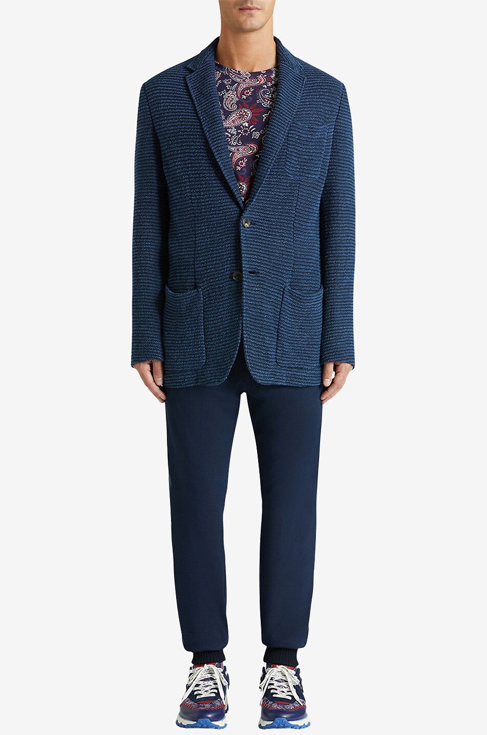 ETRO Blazer à boutonnage simple en maille de lin Homme BLEU MOYEN 3