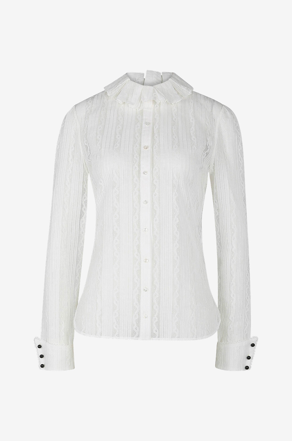 SAINT LAURENT PARIS Fitted lace shirt with frill collar Women EGGSHELL 1