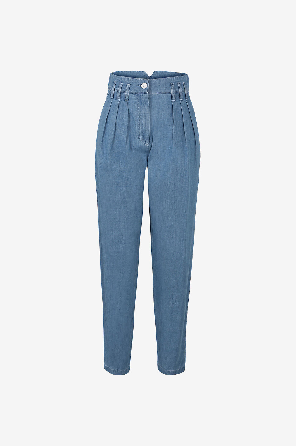 Chambray front tuck carrot trousers