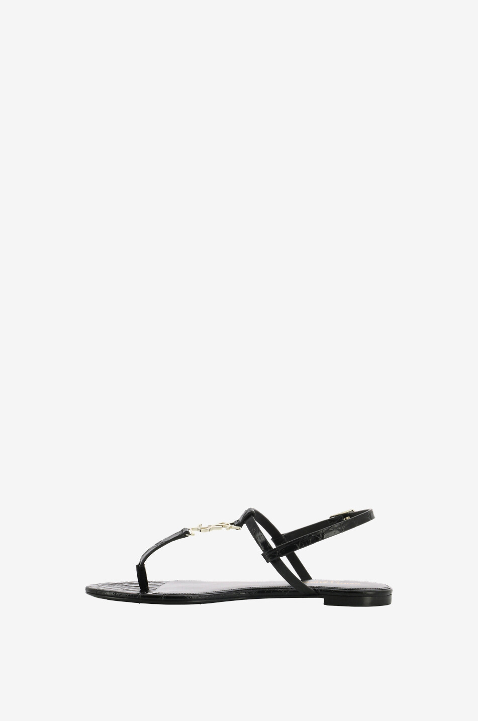 SAINT LAURENT PARIS Cassandra 05 croc embossed flat leather sandals Women BLACK 3