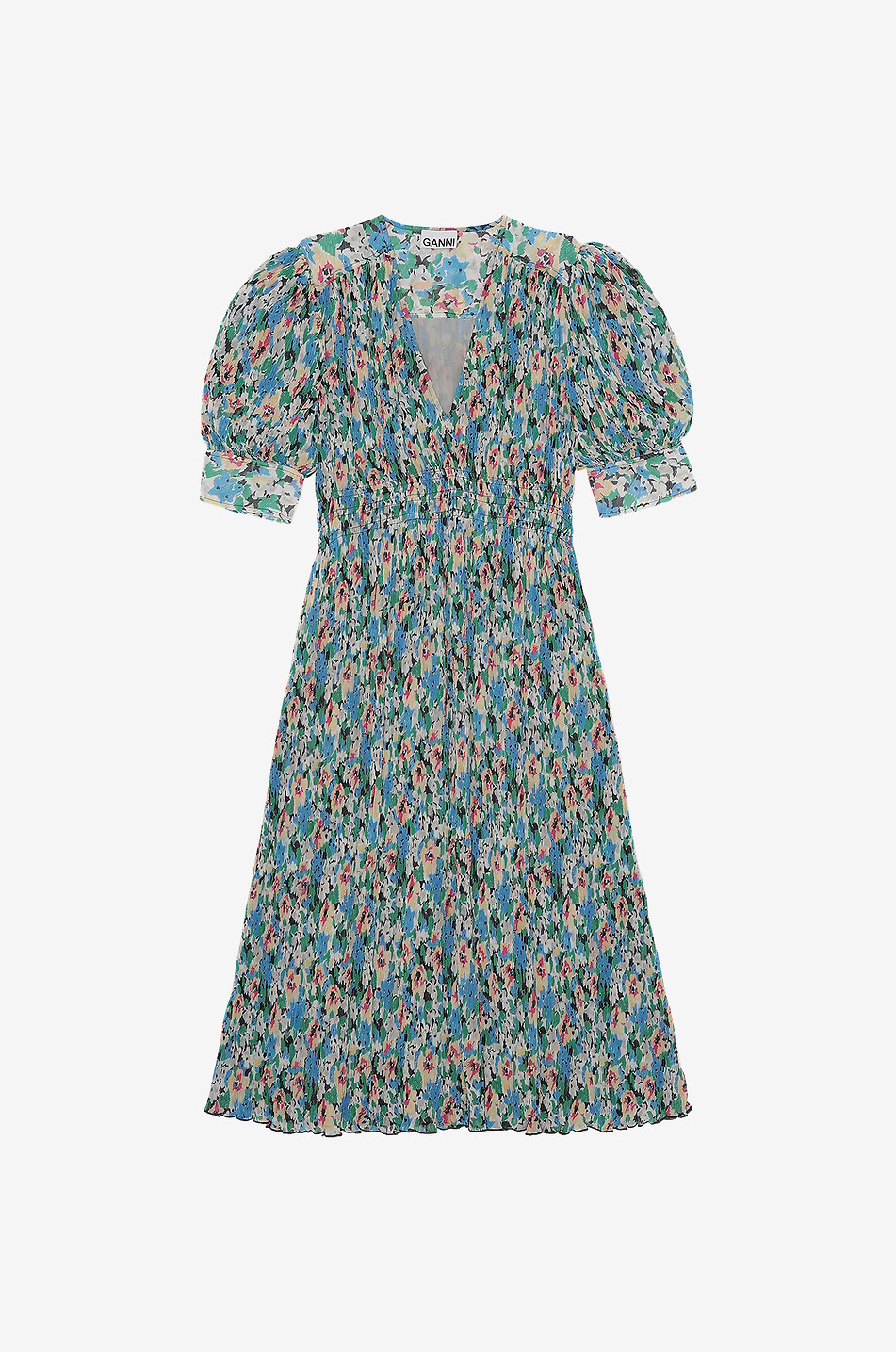 Robe midi fleurie en georgette froissée Floral Azure