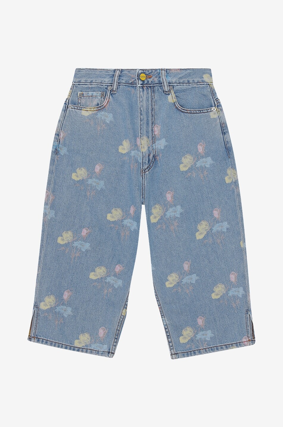 Flower printed denim shorts
