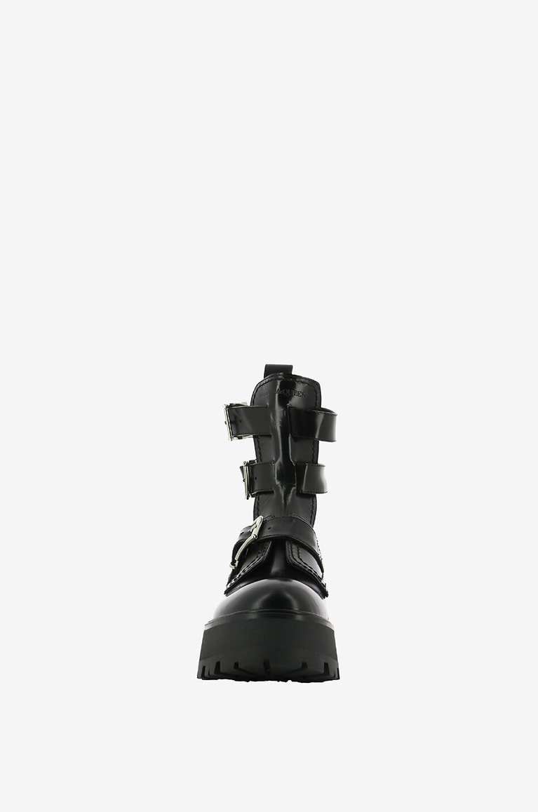 ALEXANDER McQUEEN Plateau-Stiefeletten aus glänzendem Leder Rave Buckle Damen SCHWARZ 2