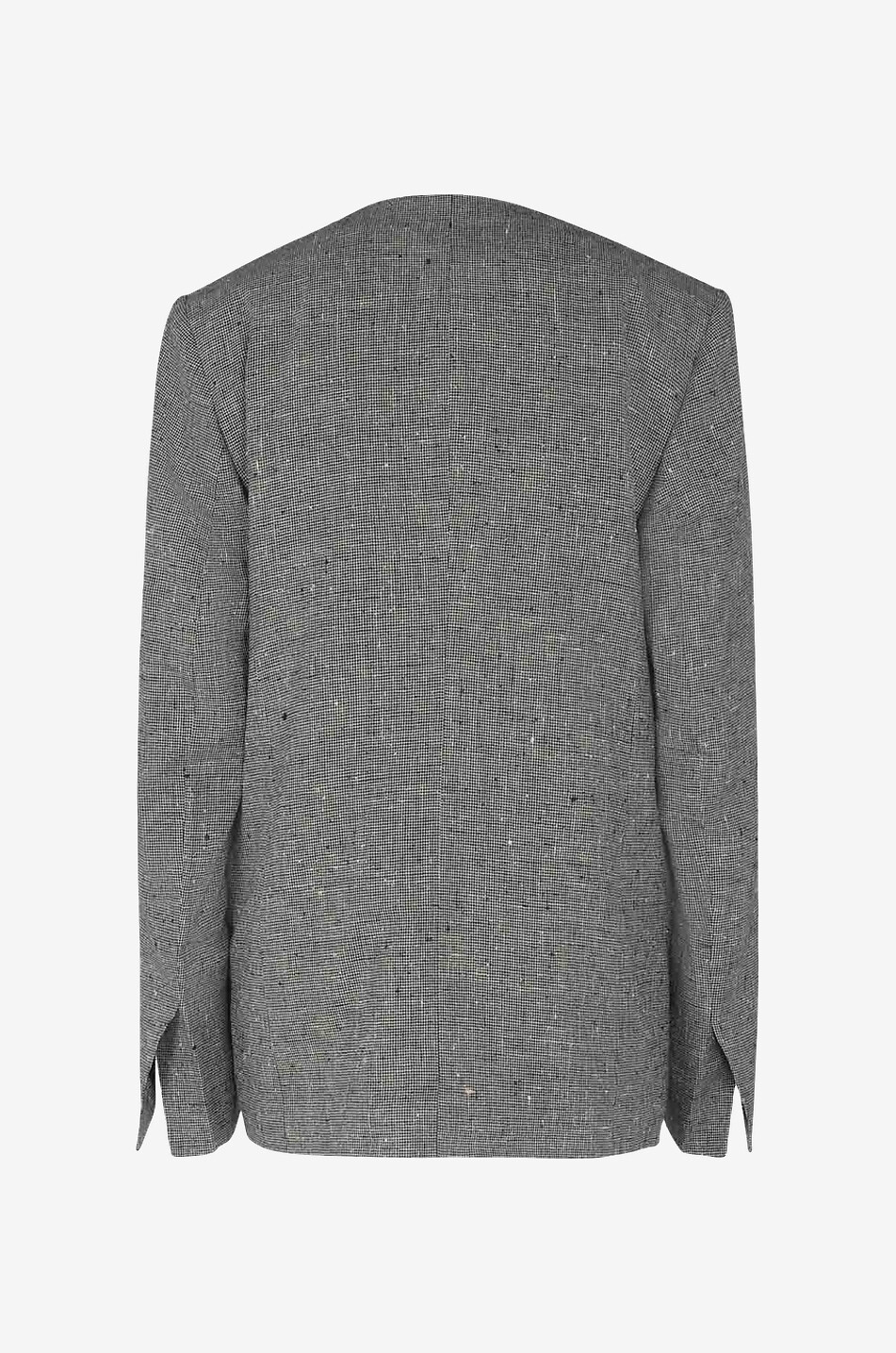 Collarless silk and linen blazer