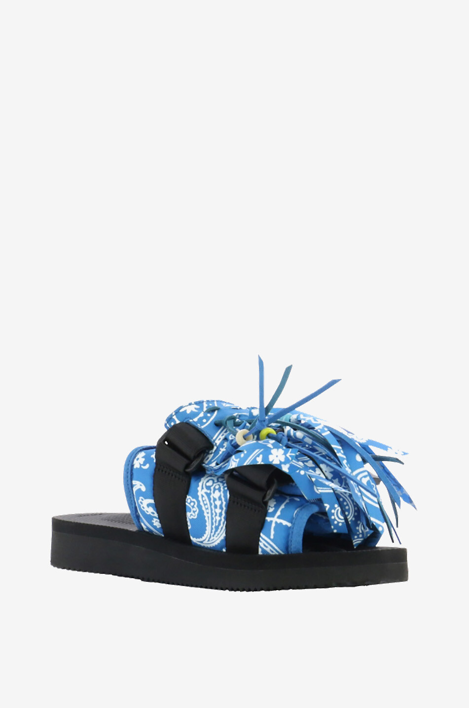 Pantoletten aus Nylon mit Bandana-Print und Fransen Moto