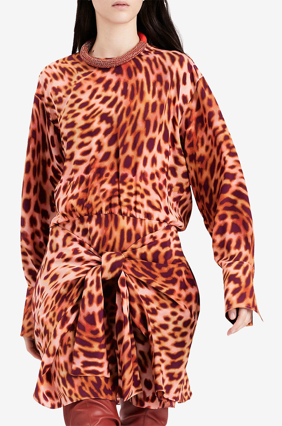 STELLA McCARTNEY Cheetah Print Wrapped silk mini dress Women DARK PINK 4