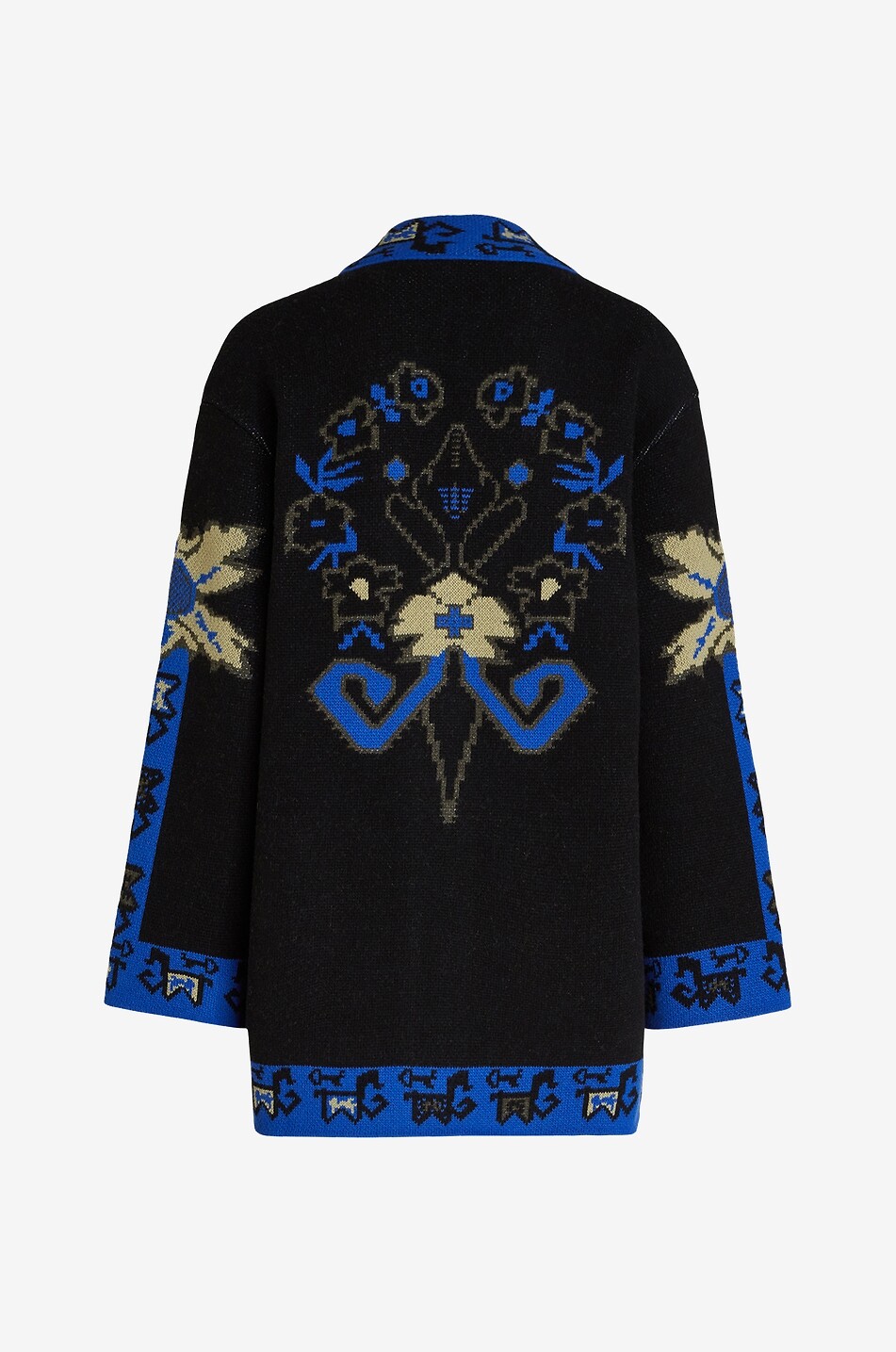 Cardigan jacquard en laine à motifs géométriques