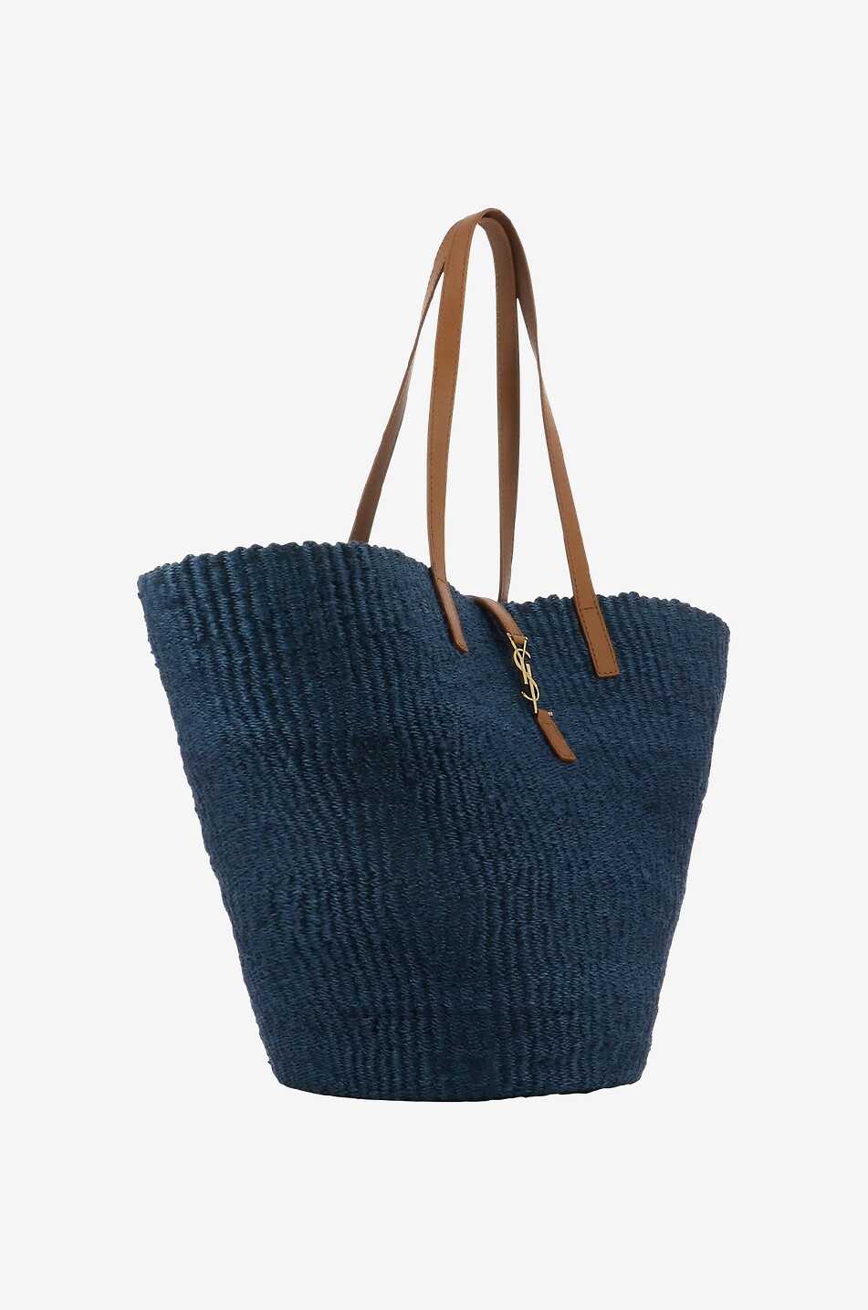 SAINT LAURENT PARIS Sac cabas en sisal et cuir Panier Medium Femme BLEU 2