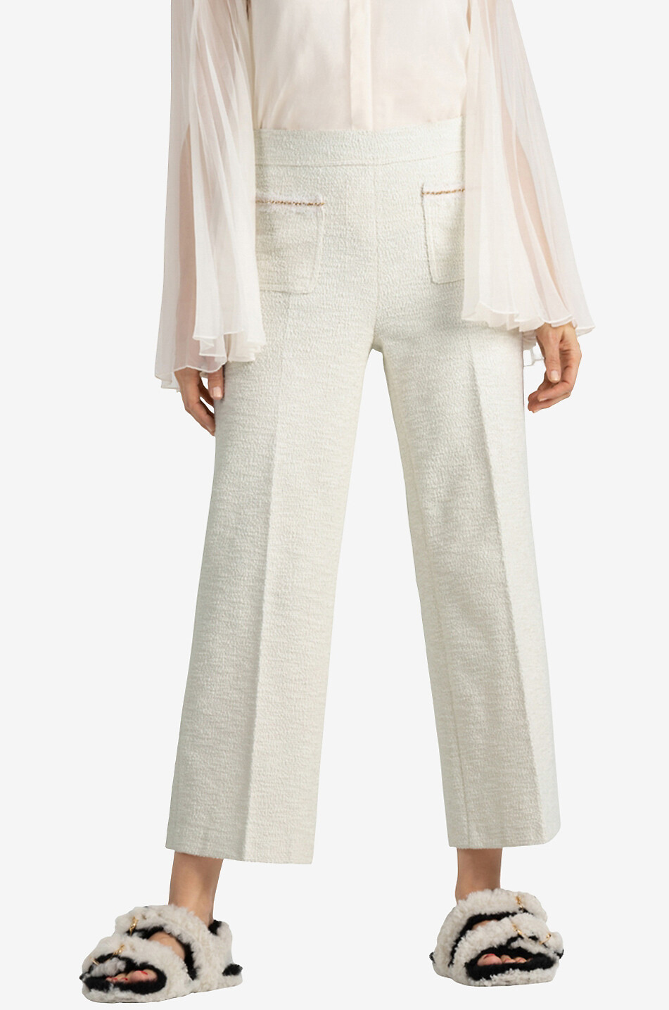 CAMBIO Verkürzte Tweedhose mit hoher Taille und weitem Bein Cameron Damen WEISS 3