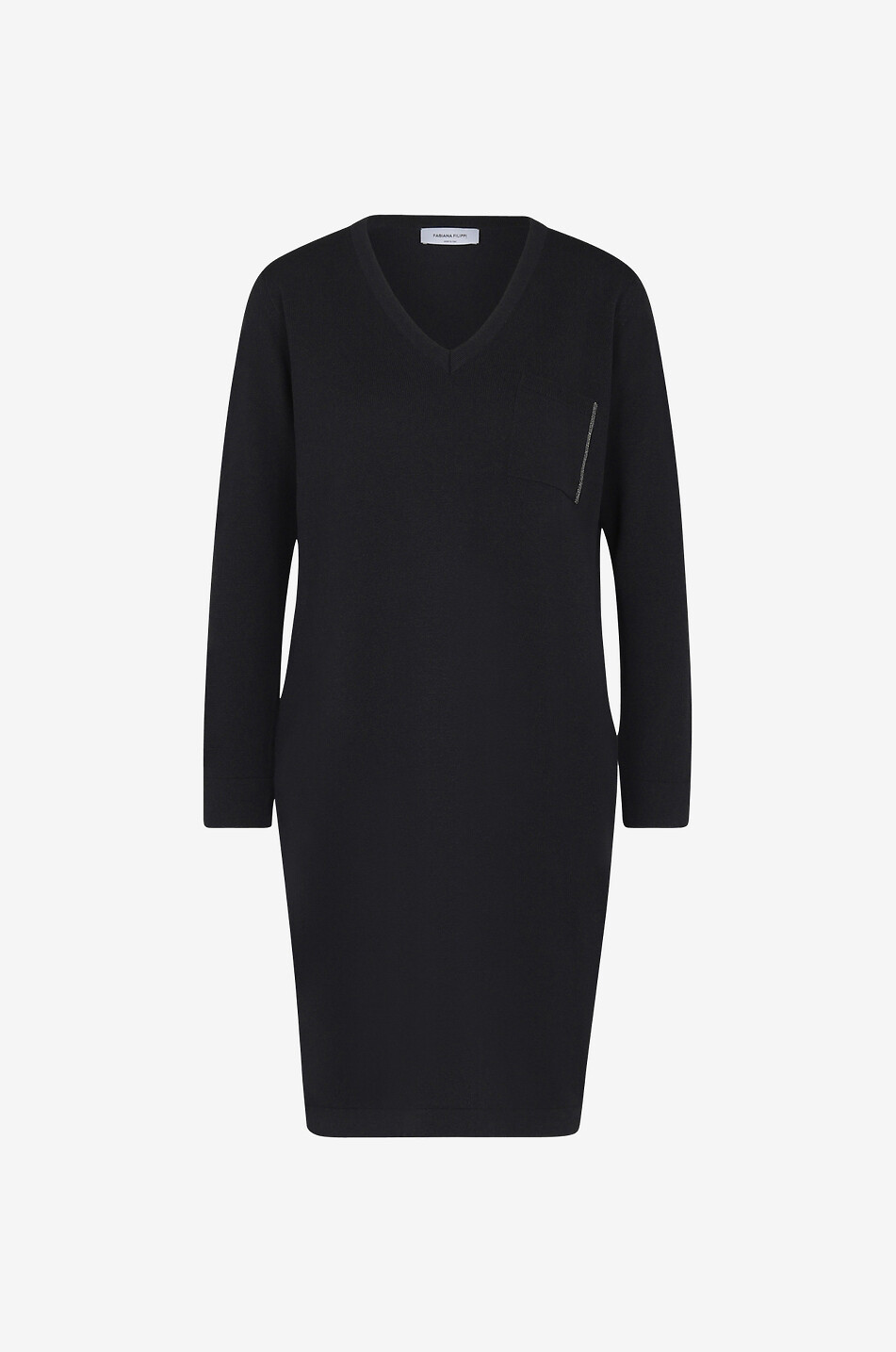 FABIANA FILIPPI Robe pull courte en laine mélangée à col V et perles Femme BLEU FONCE 1