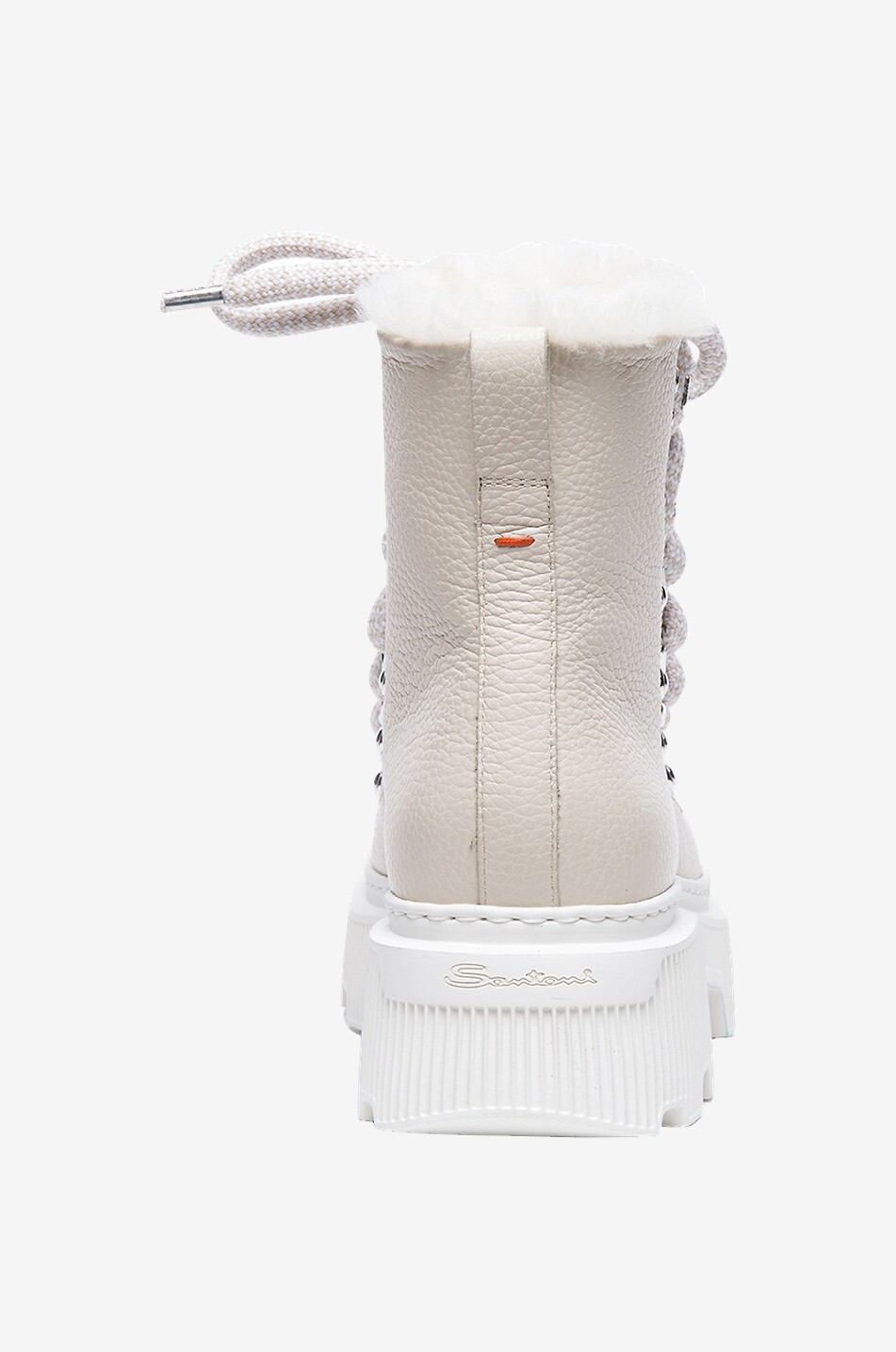 Bottines à lacets plates en cuir et peau lainée