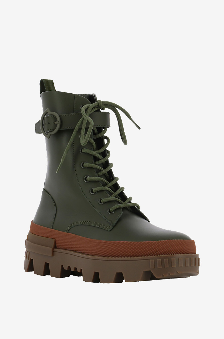 MONCLER Bottines à lacets en cuir à semelle crantée Carinne Femme KAKI 1