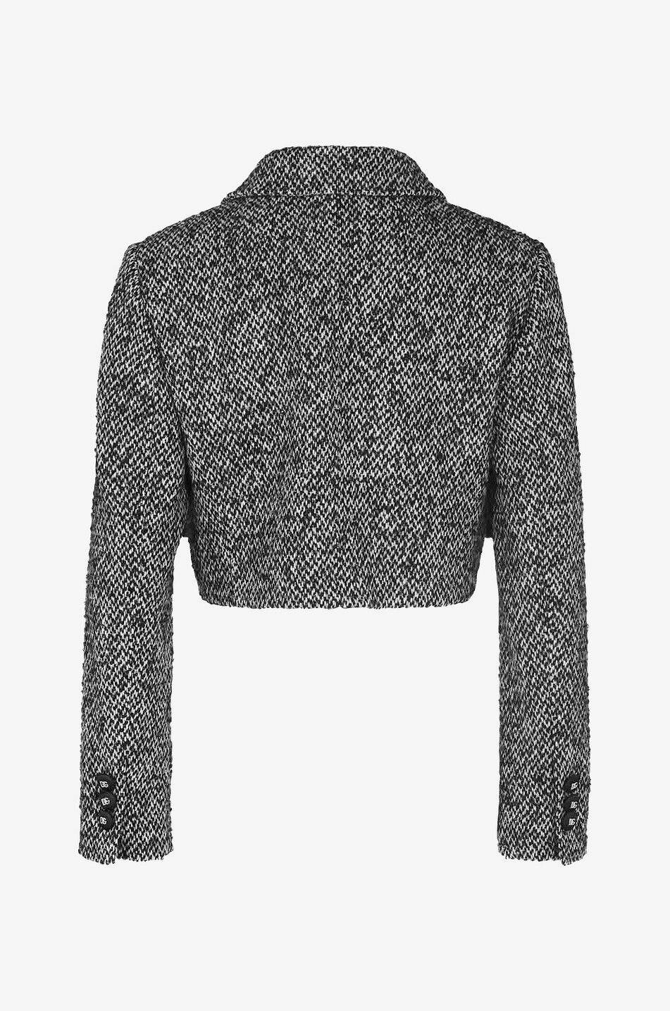 Veste tailleur raccourcie en tweed poivre et sel