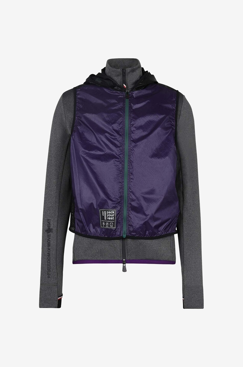 Hooded zip up sweatshirt and ripstop vest