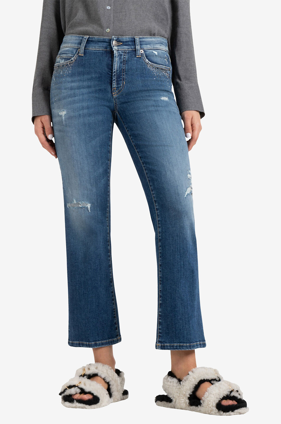 CAMBIO Gerade geschnittene Jeans im Used-Look Paris Damen BLAU 3