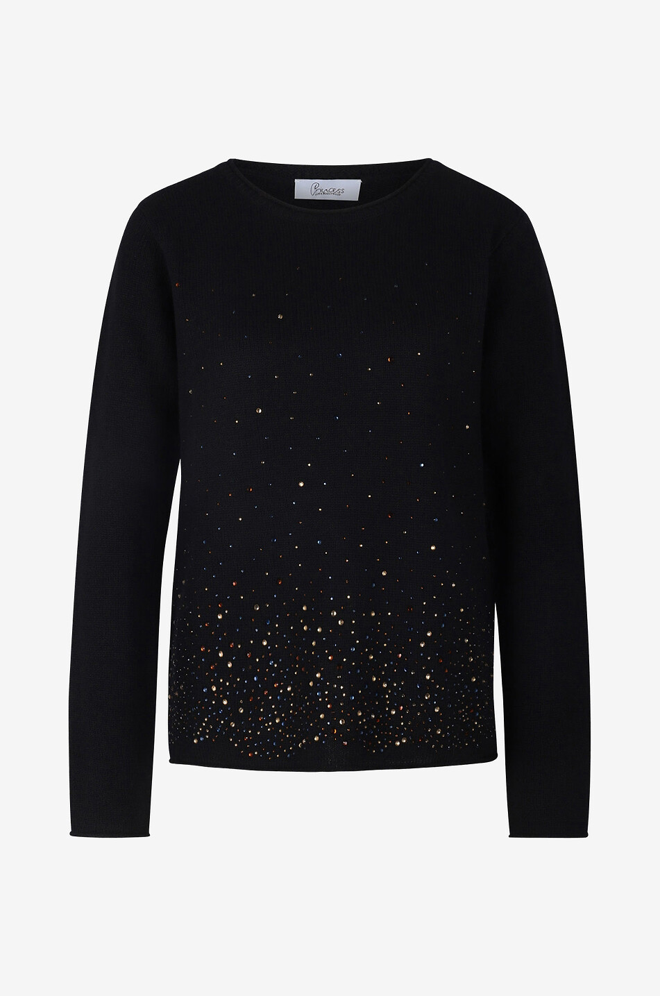 PRINCESS Rhinestone adorned merino wool round neck jumper Women BLACK 1