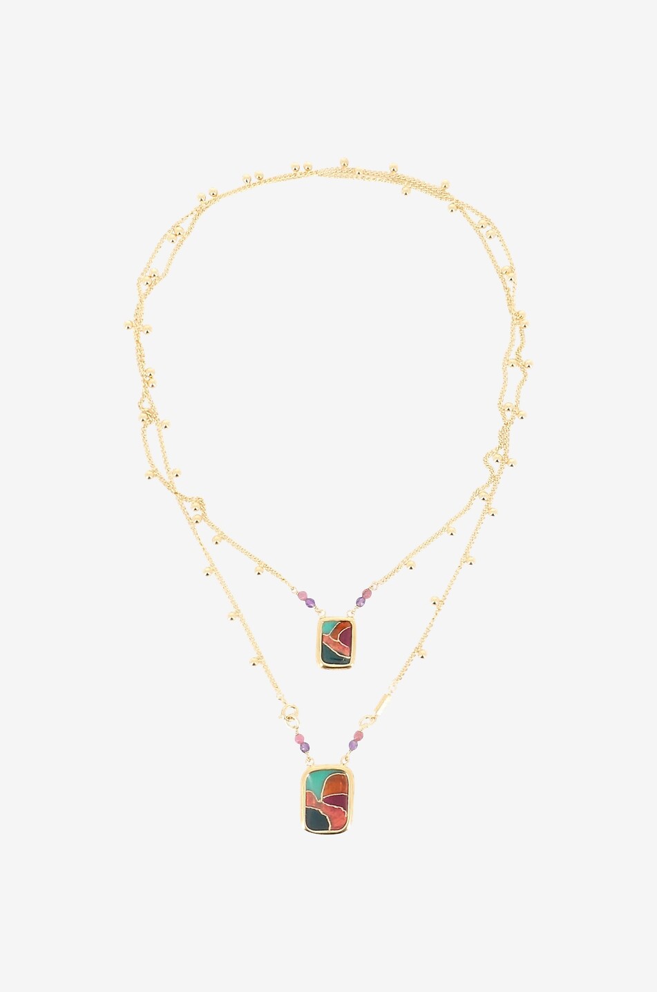 GAS BIJOUX Goldene lange Halskette Scapulaire Totem Email Damen BUNT1 3