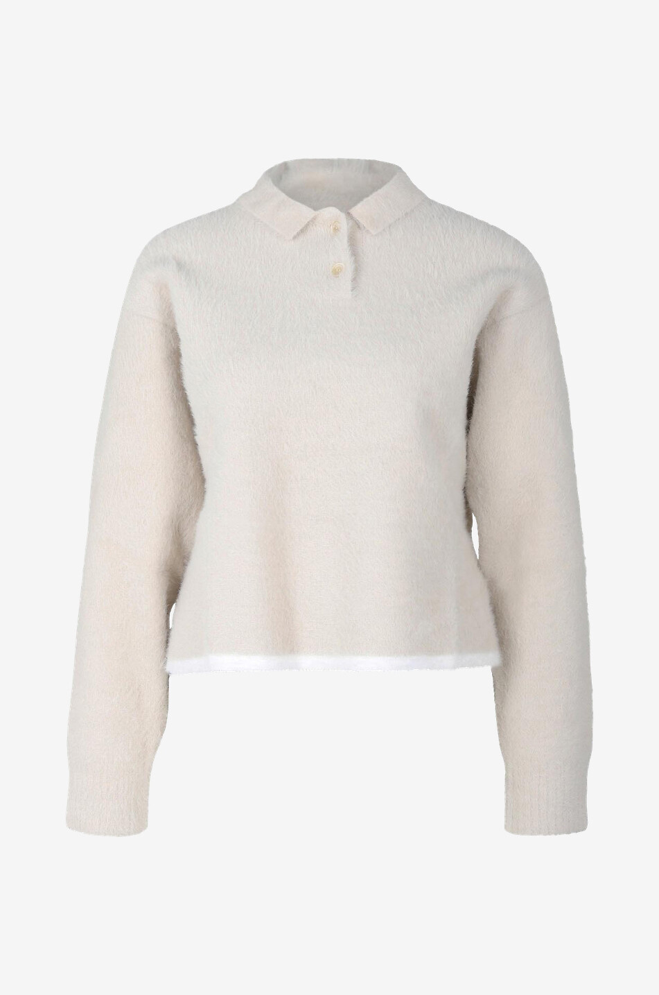 Neve long-sleeved fluffy knit polo shirt