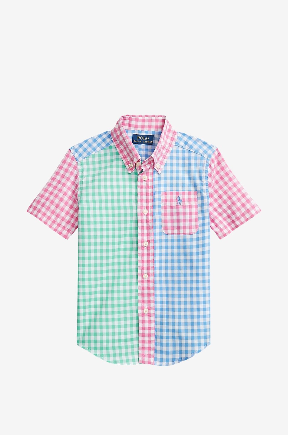 Fun gingham check adorned toddler's short-sleeved shirt