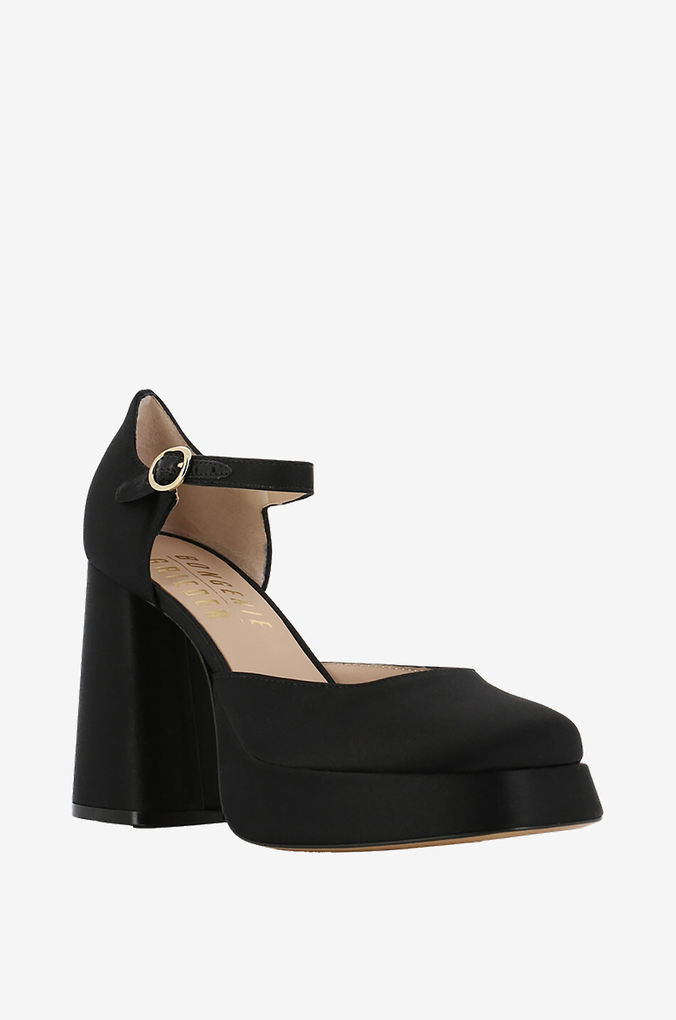 BONGENIE Riemchen-Plateau-Pumps aus Satin Mira 105 Damen SCHWARZ 1