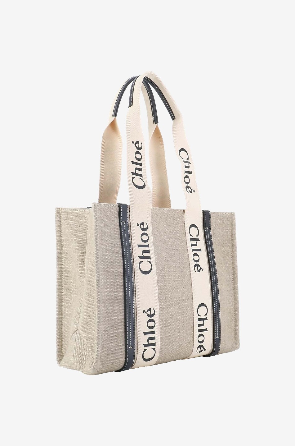 Sac cabas en lin et cuir Woody Medium