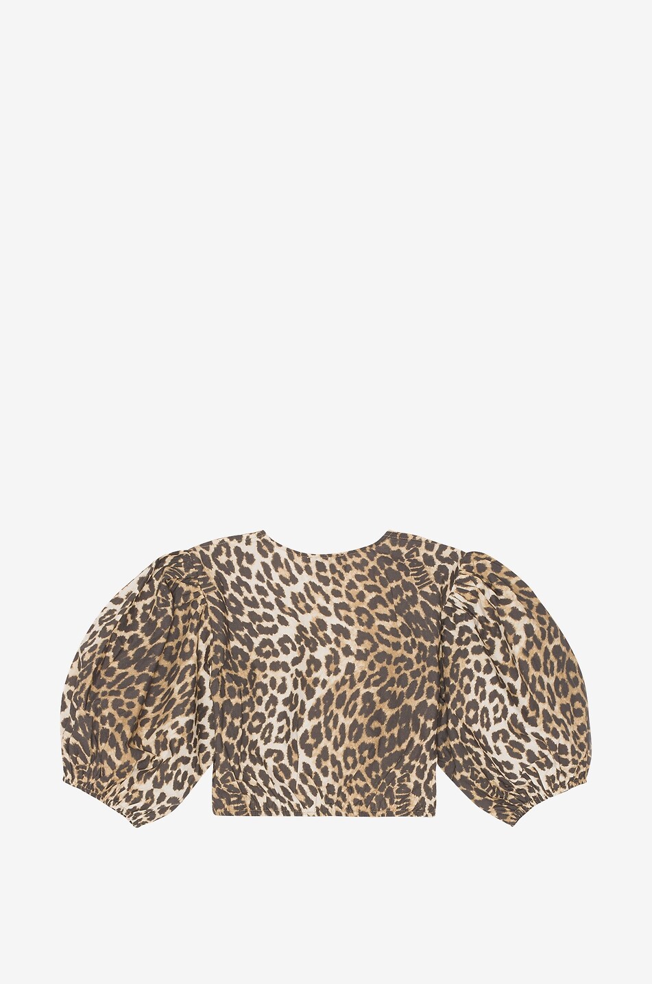 GANNI Cropped leopard print puff-sleeve blouse Women BROWN 2
