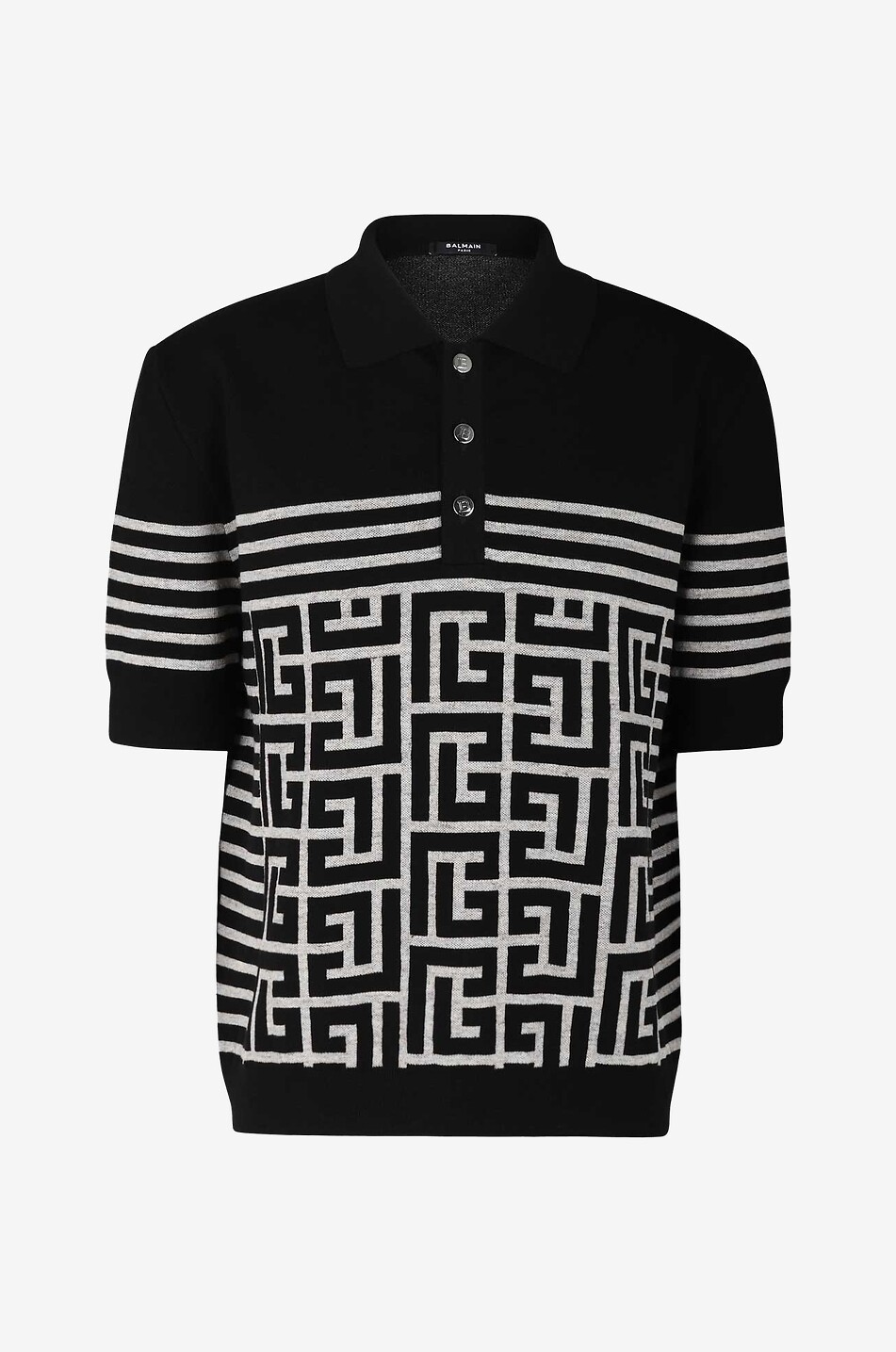 Monogramm-Jacquard-Strick-Polohemd mit kurzen Ärmeln