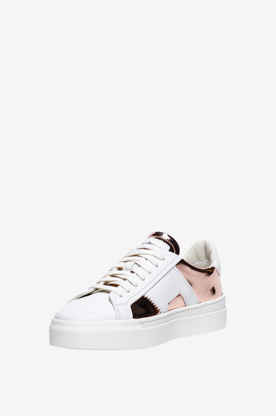 Low-top lace-up leather and metallic leather sneakers