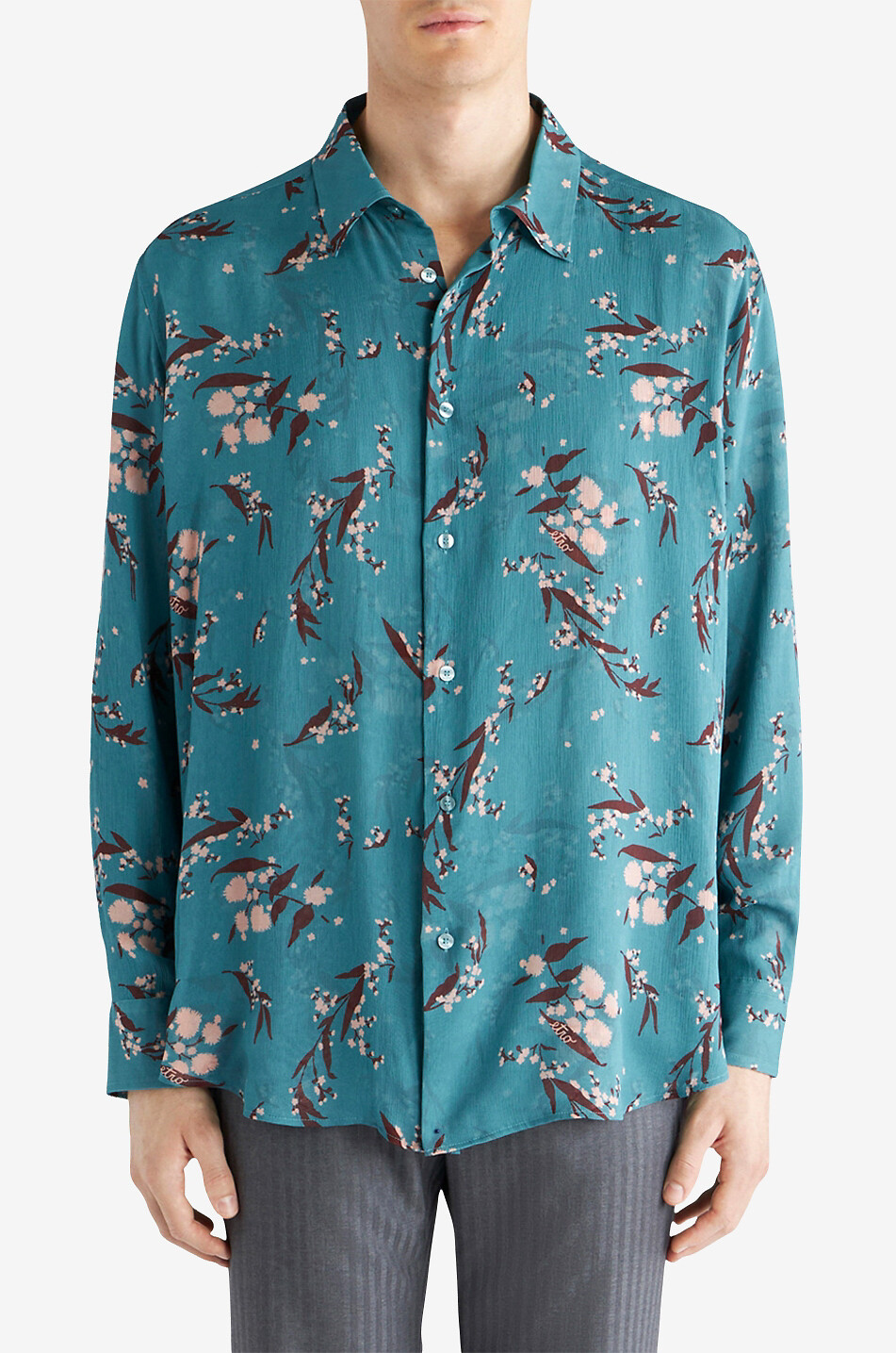 ETRO Flower printed silk crepe shirt Men MEDIUM BLUE 3