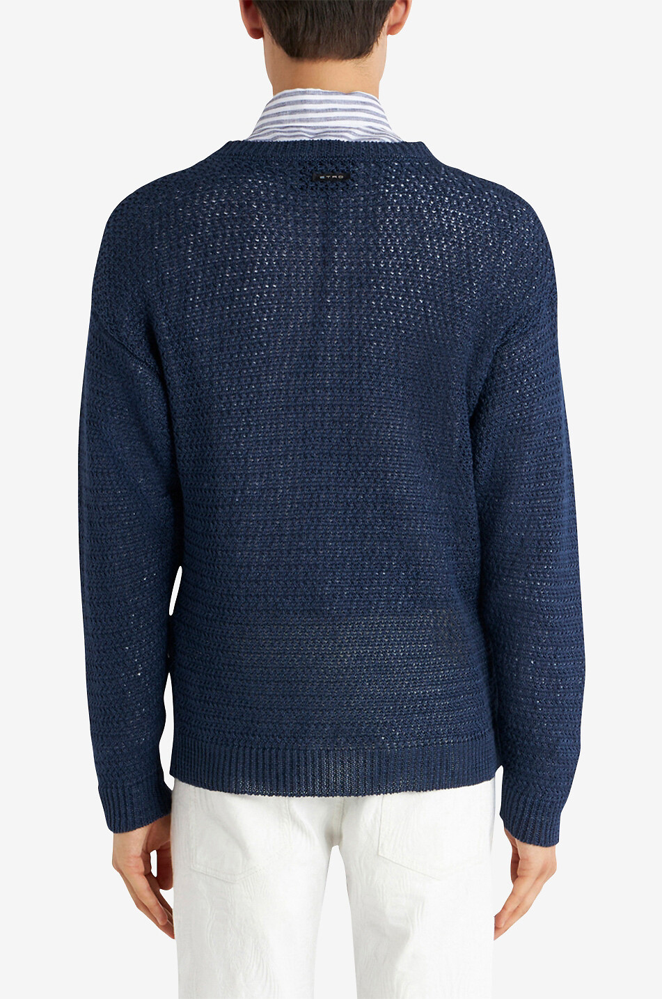 Openwork knit crewneck linen jumper