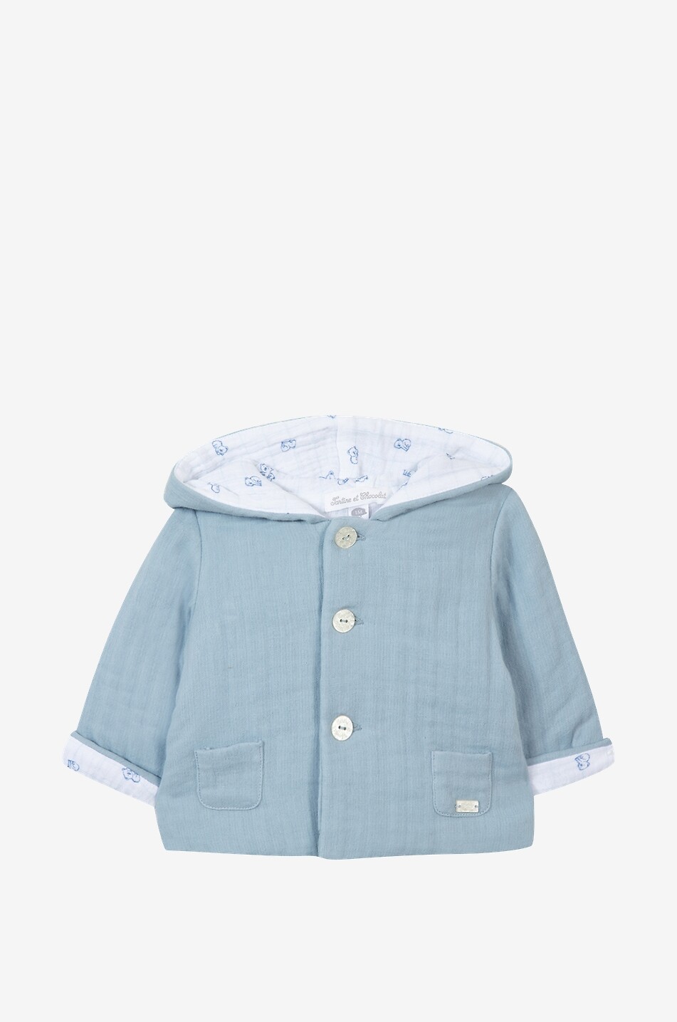 TARTINE ET CHOCOLAT Baby-Baumwoll-Gaze-Mantel mit Kapuze Baby BLAU 1