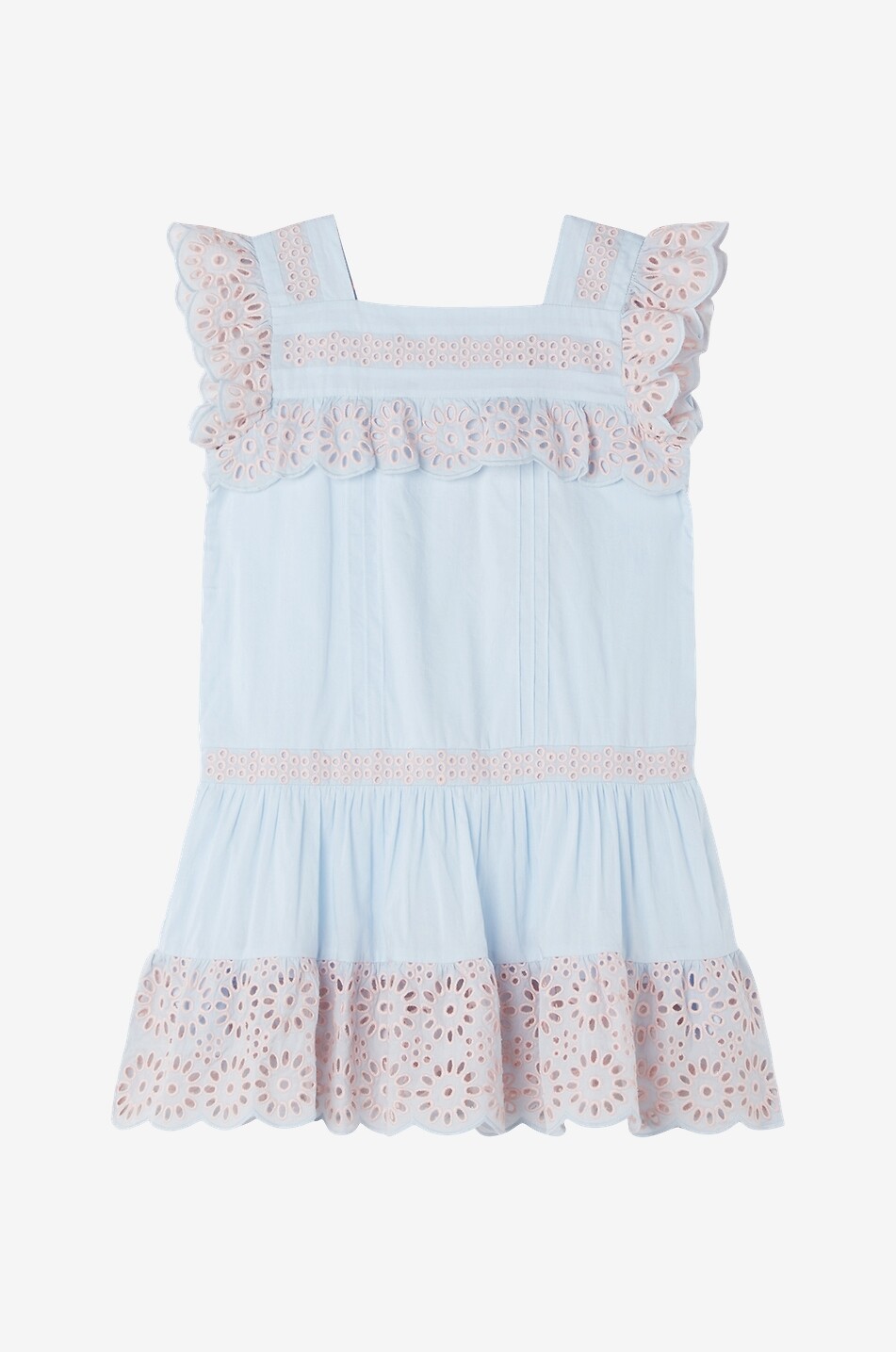 Ärmelloses Mädchenkleid mit Lochstickereien