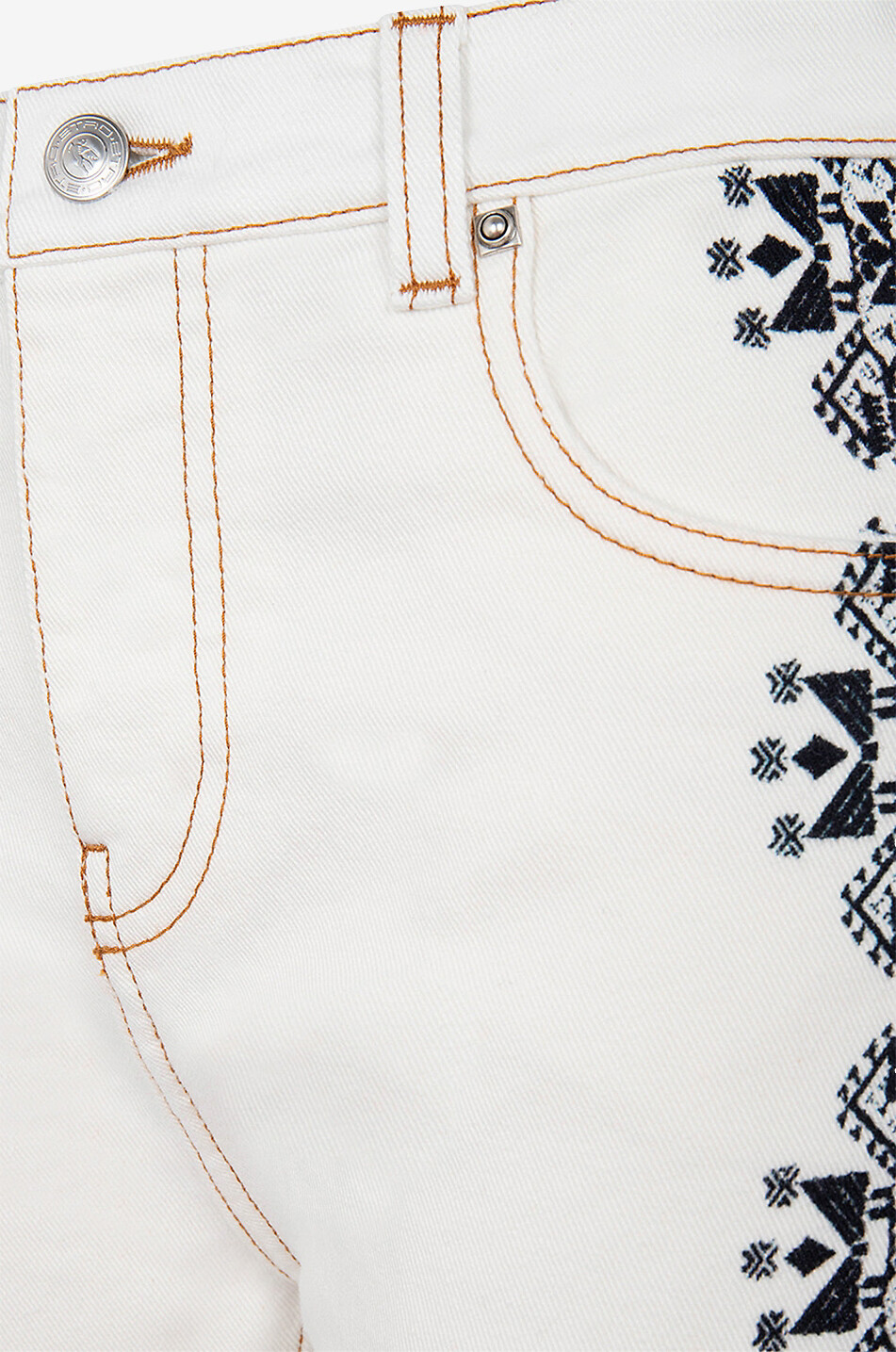 ETRO Gerade Denim-Stretch-Jeans mit Spitzenprint Damen WEISS 3